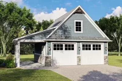 721 Sq Ft 2-Car Detached Garage Plan with Side Porch and 343 Sq Ft Bonus Space Above