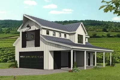Barn-Like Garage with Vaulted Workshop, Dogtrot, Side Porch and Bonus Area