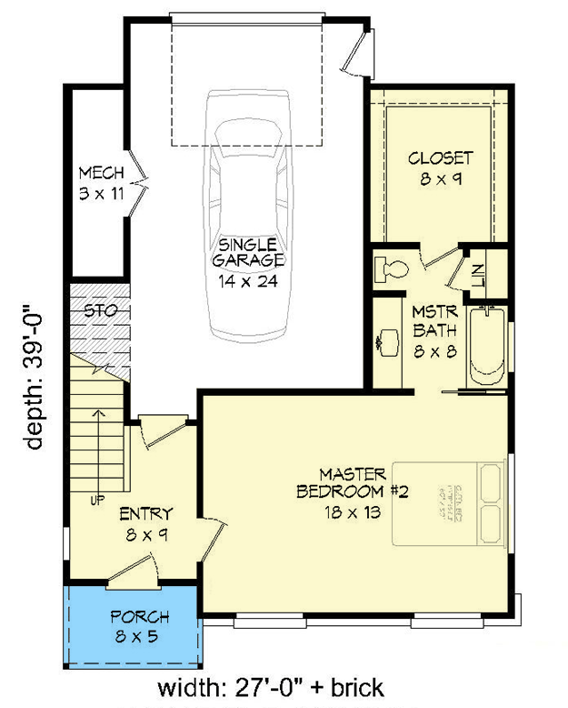 Plan 68551VR: Narrow Contemporary 3-Story House Plan with 4th Floor Scenic Rooftop - Floor Plan - Main Level - Contemporary, Northwest