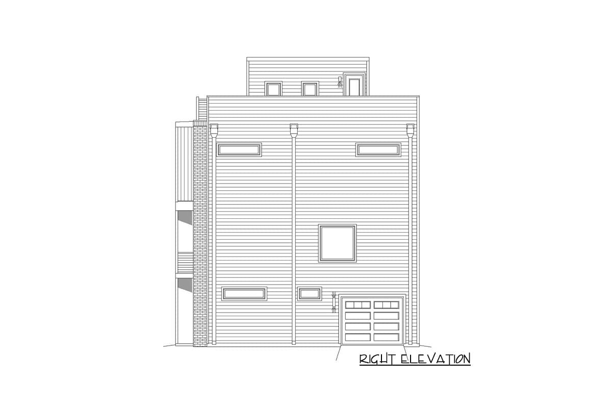 Plan 68552VR: Contemporary 3-story House Plan with Rooftop Viewing Deck and Side-entry Garage - Image #5 - Contemporary, Northwest