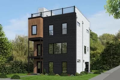 Contemporary 3-story House Plan with Rooftop Viewing Deck and Side-entry Garage