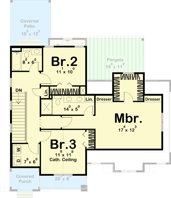 Plan 62976DJ: Modern Cottage-style House Plan with 3 Beds - and Laundry - Upstairs - Floor Plan - 2nd Floor - Cottage, European