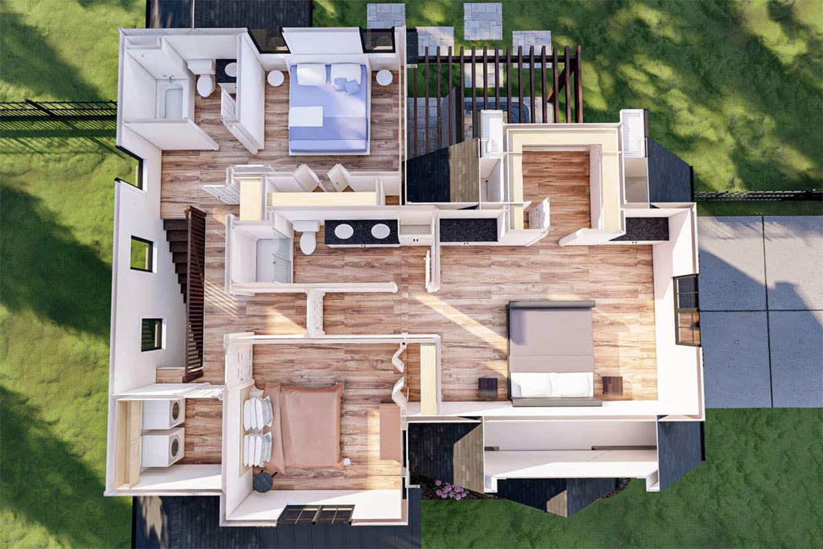 Plan 62976DJ: Modern Cottage-style House Plan with 3 Beds - and Laundry - Upstairs - Image #9 - Cottage, European