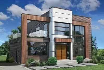 Two-story Contemporary House Plan with Upstairs Terrace