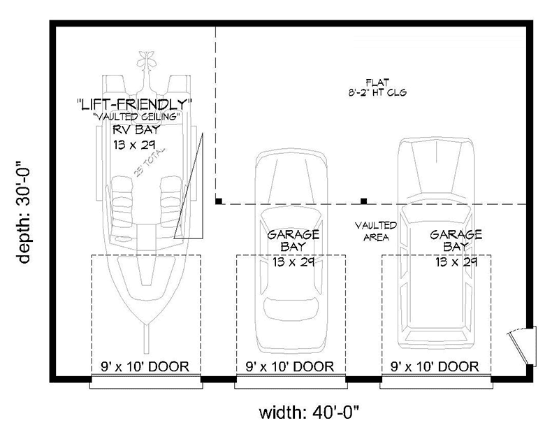 Plan 68645VR: Lift-friendly Garage with Loft - Floor Plan - Main Level - Contemporary, Modern