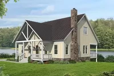 Country Home Plan with 3 Master Suites with 2-Story Great Room and a Drive-under Garage 