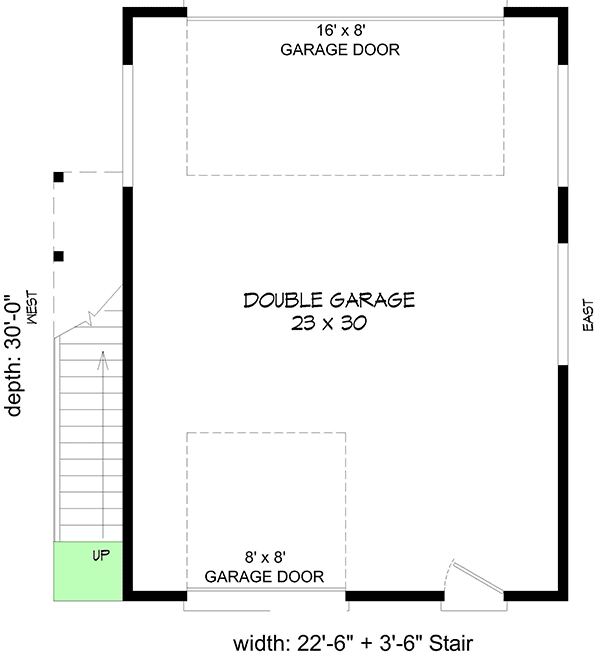 Plan 68726VR: Drive-Through 2-Car Garage with Rooftop Deck - Floor Plan - Main Level - Contemporary
