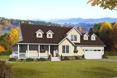 Country Home Plan with 2 Master Suites, a 2-Story Great Room and a Wraparound Porch