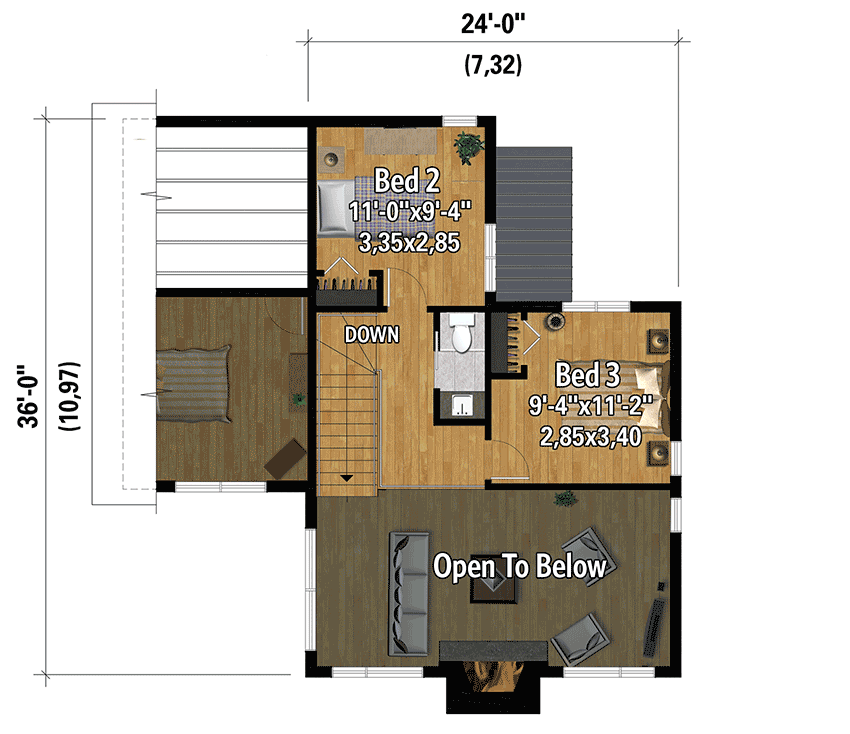 Plan 80967PM: Two-story Mountain Cottage with Open-Concept Living Space - Floor Plan - 2nd Floor - Contemporary, Cottage, Mid Century Modern, Modern, Mountain