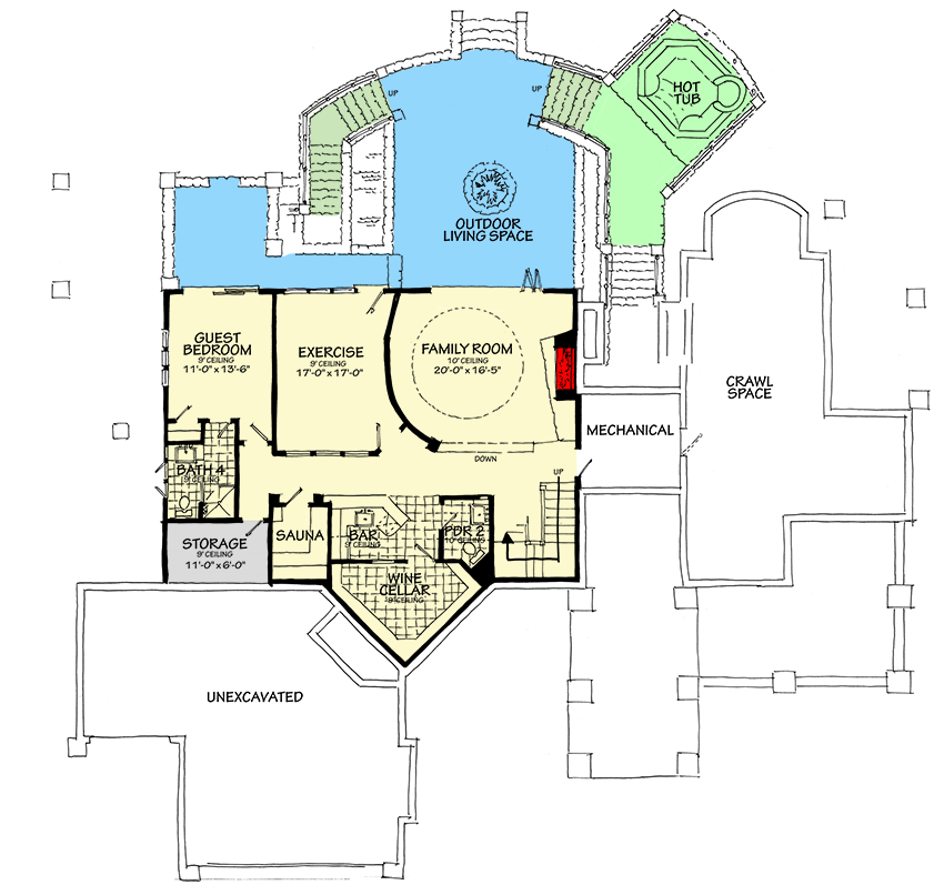 Plan 12966KN: 4-Bed Luxury Mountain Home Plan for a Rear-sloping Lot with Views - Floor Plan - Lower Level - Contemporary, Modern, Mountain, Rustic