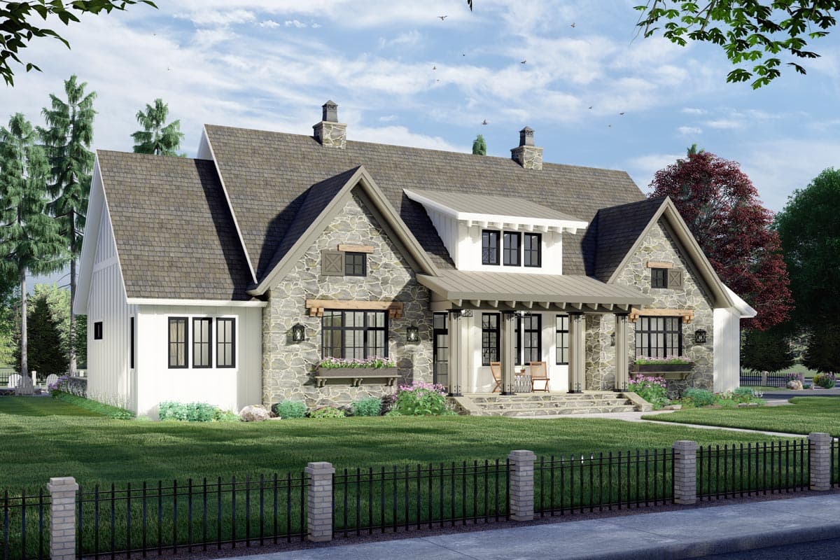 Plan 14690RK: Stone and Wood 4-Bed Modern Farmhouse Plan - 2655 Sq Ft - Image #4 - Country, Craftsman, European, Farmhouse, Modern Farmhouse, New American, Northwest