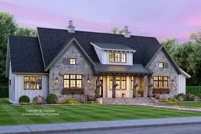 Stone and Wood 4-Bed Modern Farmhouse Plan - 2655 Sq Ft