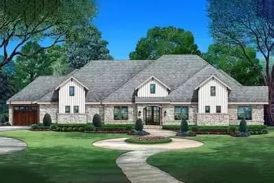 One-level Hill Country House Plan with Game / Media Room