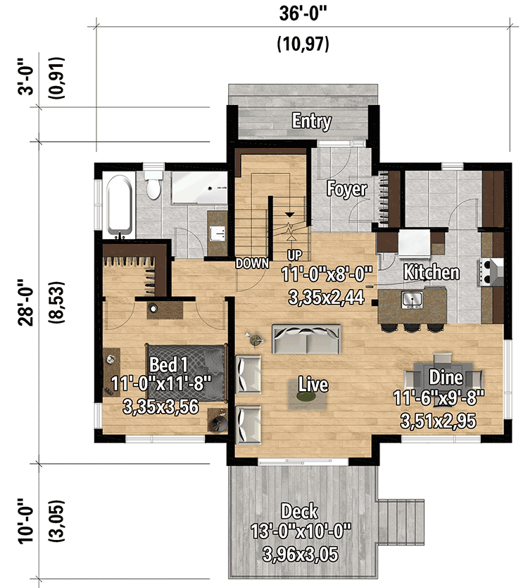 Plan 80970PM: 3-Bed New American Contemporary House Plan with 2-Story Windows In Back - Floor Plan - Main Level - Contemporary, New American, Northwest