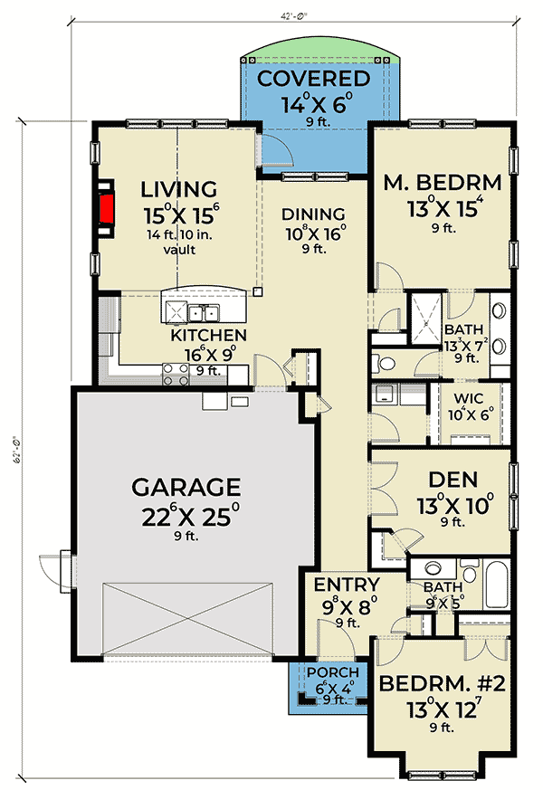 Plan 280121JWD: 2-Bed Country Cottage Plan with Quiet Den - Floor Plan - Main Level - Cottage, Country, European