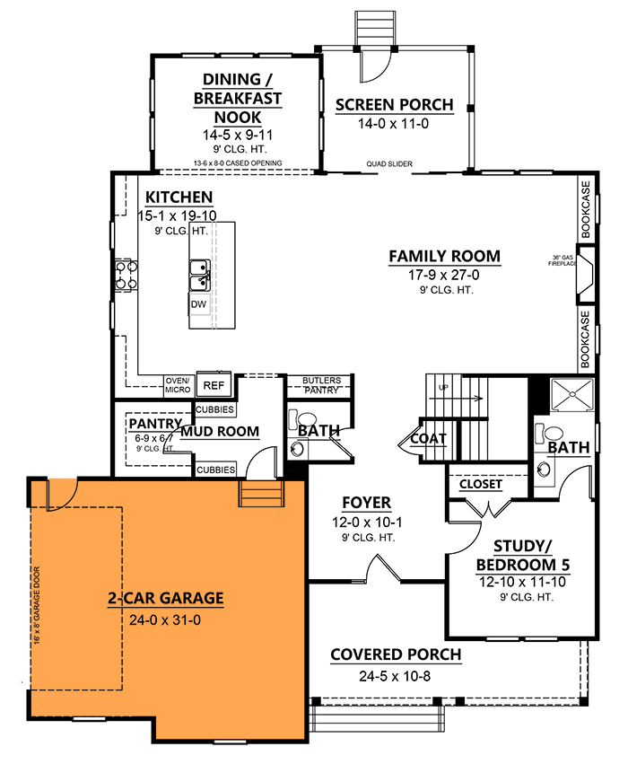 Plan 260001RVC: Modern Craftsman Home Plan with Third Floor Expansion Possibilities - Floor Plan - 2-Car Side Garage Option (+$295) - Country, Craftsman, Modern Farmhouse, New American