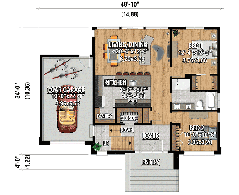 Plan 80972PM: Contemporary Northwest Home Plan with 2 Bedrooms - Floor Plan - Main Level - Contemporary, Mid Century Modern, Northwest