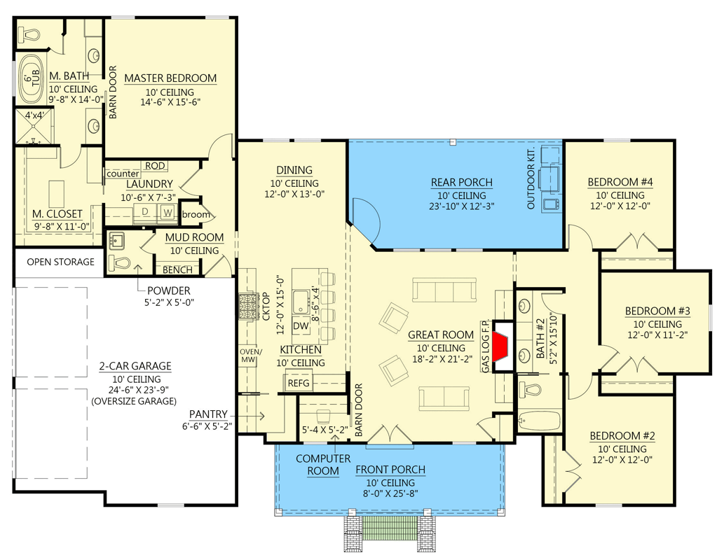 Plan 56492SM: Split-Bed Modern Farmhouse Plan with Open Living Space - Floor Plan - Main Level - Country, Farmhouse, Modern Farmhouse, New American, Southern