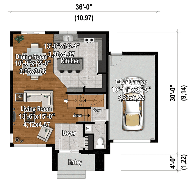 Plan 80975PM: Tri-level Contemporary Home Plan with Secondary Family Room above Garage - Floor Plan - Main Level - Contemporary, Modern, Northwest