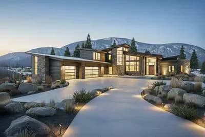 Mountain Contemporary Home Plan with Dramatic Open Floor Plan and Two Master Suites