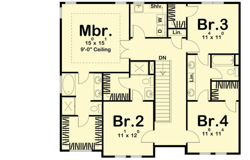Plan 62978DJ: 2-Story Modern House Plan with 3-Car Garage - Floor Plan - 2nd Floor - Contemporary, Modern, Northwest, Prairie