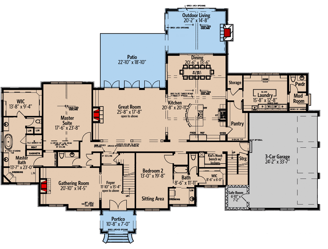 Plan 70689MK: Luxury Two-Story Home Plan with Vaulted Ceiling over Kitchen and Great Room - 5813 Sq Ft - Floor Plan - Main Level - European, Traditional
