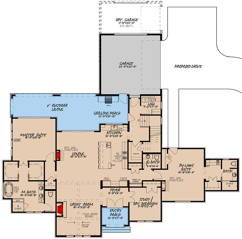 Plan 70690MK: French Country-Inspired House Plan with Main Floor In-Law Suite - Floor Plan - Main Level - Acadian, European, French Country, Louisiana-Style, Southern