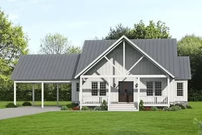 3-Bed Country House Plan with 2-Car Carport
