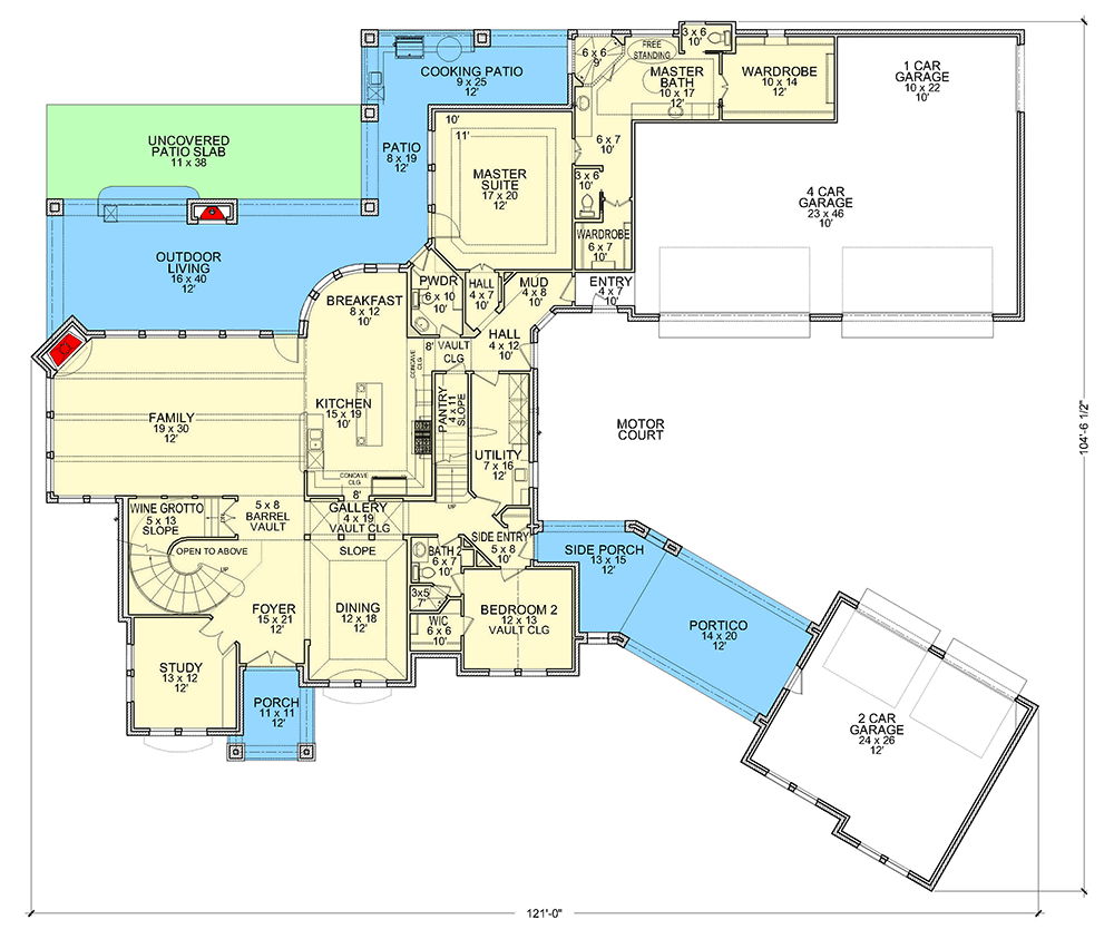Plan 36645TX: Luxury French Country Home Plan with 6-Car Garage - 4805 Sq Ft - Floor Plan - Main Level - European, French Country