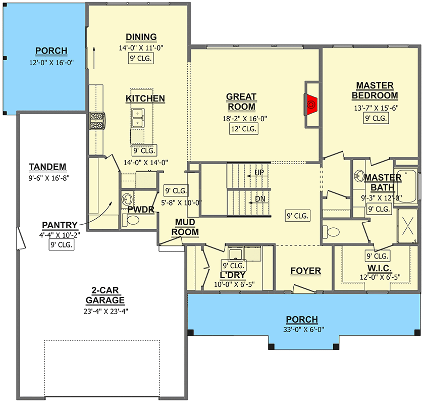 Plan 911006JVD: 2200 Sq Ft New American Home Plan with Main-Level Master Bedroom - Floor Plan - Main Level - Country, Craftsman, Farmhouse, New American, Southern