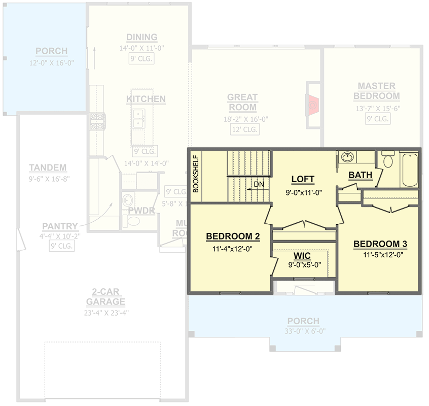Plan 911006JVD: 2200 Sq Ft New American Home Plan with Main-Level Master Bedroom - Floor Plan - 2nd Floor - Country, Craftsman, Farmhouse, New American, Southern