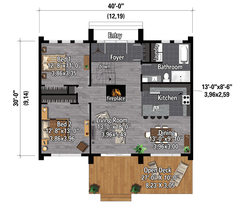 Plan 80977PM: 2-Bedroom Modern Ranch Home Plan with Open Deck - Floor Plan - Main Level - Modern, Northwest, Ranch, Scandinavian, Vacation