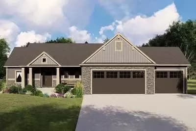3-Bed Craftsman Ranch Plan with Unfinished Basement - Architectural Designs
