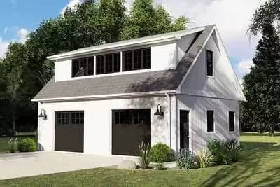 2-Car New American Garage Plan with Flexible Loft Upstairs