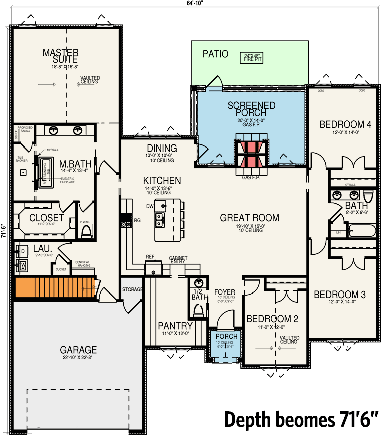 Plan 70691SND: 2500 Square Foot New American Home Plan with Screened Porch - Floor Plan - Main Level - Basement Stairs Location - New American, Northwest, Transitional