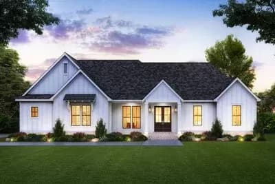4-Bed New American House Plan with Outdoor Kitchen and 2-Car Garage - 2035 Sq Ft