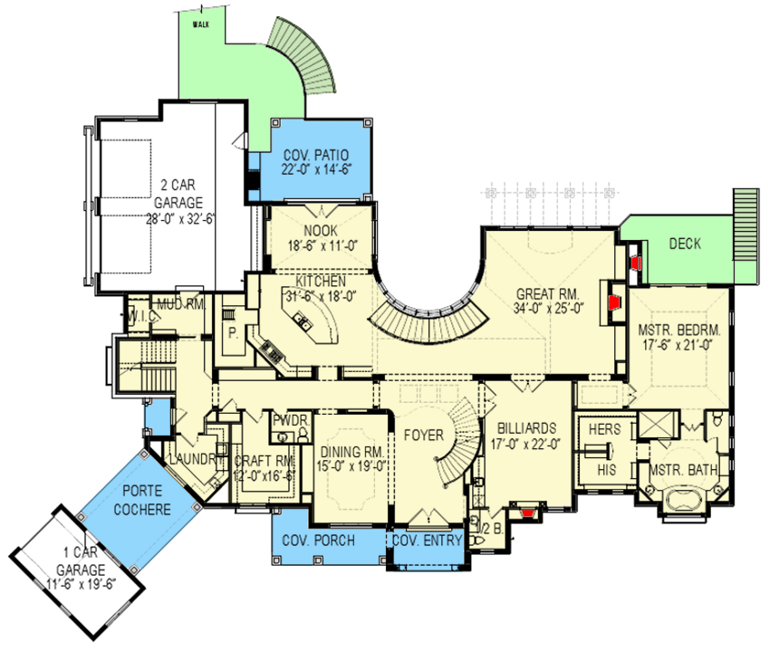 Plan 290135IY: Luxury European Home Plan with Wine Cellar in Spacious Lower Level - Floor Plan - Main Level - European, Traditional