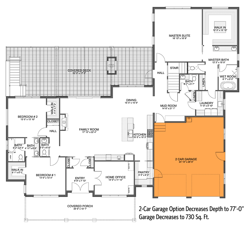 Plan 61372UT: 3-Bed Modern Farmhouse Plan with Home Office and Optional Lower Level - Floor Plan - 2-Car Front Garage Option (+$300) - Coastal, Country, Farmhouse, Modern Farmhouse, New American