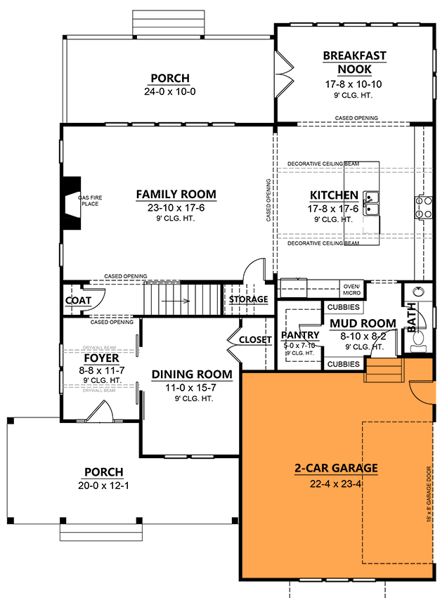 Plan 260003RVC: 4-Bed Modern Farmhouse Plan with Large Second Floor Loft - 3645 Sq Ft - Floor Plan - Optional 2-Car Side Garage - Country, Farmhouse, Modern Farmhouse, New American, Traditional