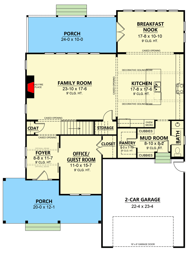 Plan 260003RVC: 4-Bed Modern Farmhouse Plan with Large Second Floor Loft - 3645 Sq Ft - Floor Plan - Main Level - Country, Farmhouse, Modern Farmhouse, New American, Traditional