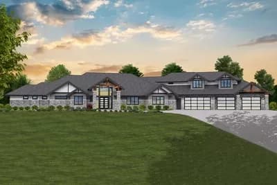 Sprawling Craftsman House Plan with Large Covered Patio and Garage Shop