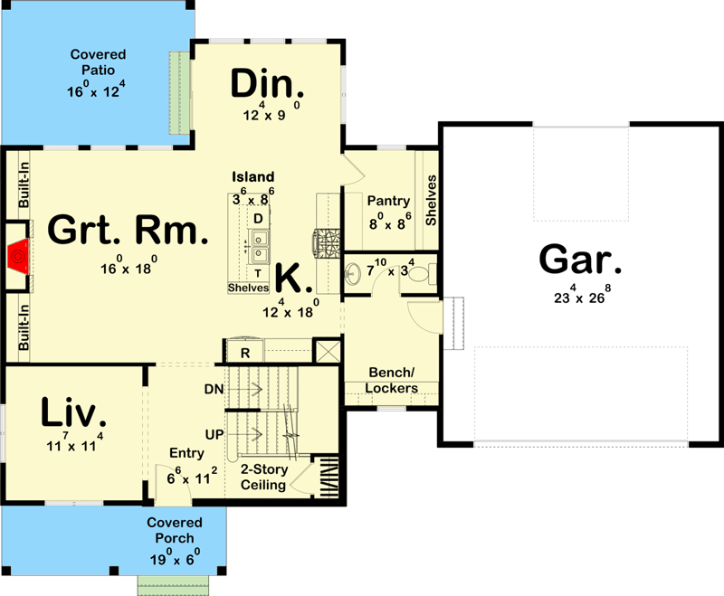 Plan 62985DJ: 3-Bed Barndominium-style House Plan with Drive-through 2-Car Garage - Floor Plan - Main Level - Barndominium, Craftsman, Northwest