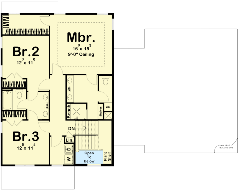 Plan 62985DJ: 3-Bed Barndominium-style House Plan with Drive-through 2-Car Garage - Floor Plan - 2nd Floor - Barndominium, Craftsman, Northwest