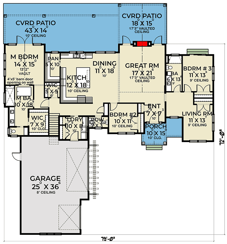 Plan 280125JWD: 4-Bed New American House Plan with Bonus above Garage - Floor Plan - Main Level - Craftsman, Mountain, New American, Ranch