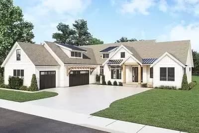 4-Bed New American House Plan with Bonus above Garage