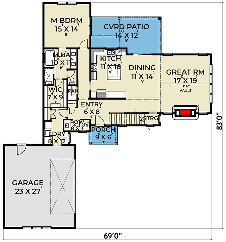 Plan 280128JWD: Two-story Craftsman Home Plan with Upstairs Play Room - Floor Plan - Main Level - Country, Craftsman, New American, Northwest, Traditional