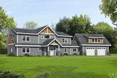3-Bed Craftsman Home Plan with Angled Garage