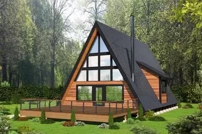 2-Bed Contemporary A-Frame House Plan with Loft