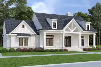 3-Bed Modern Farmhouse Plan with Multi-Purpose Room Above the 3-Car Garage
