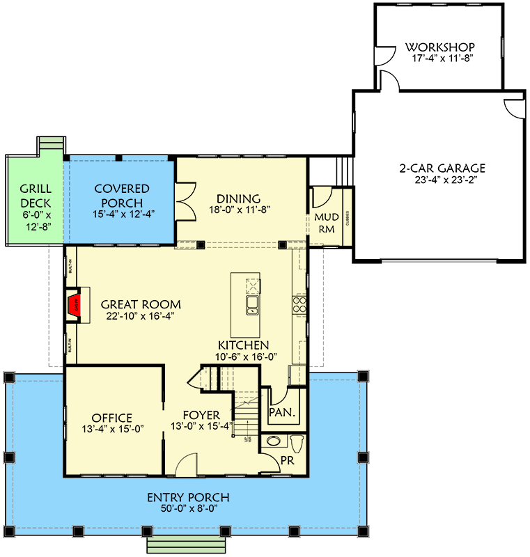 Plan 500080VV: Exclusive Craftsman Farmhouse Plan with Home Office and Flexible Upstairs Loft - Floor Plan - Main Level - Country, Craftsman, Mountain, New American, Northwest